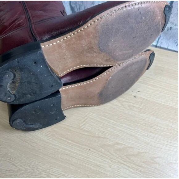 Vintage Old West Men's Western Burgundy Leather Roper Cowboy Boots Size 8.5D - Picture 11 of 13